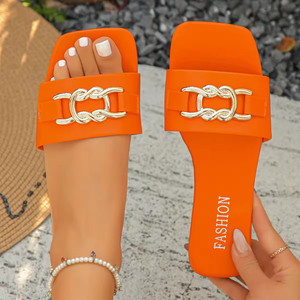 Wholesale Classic Summer Slides Ladies <b>Sandals</b> Fashion PU Leather Outdoor Female Shoes Non-slip <b>Flat</b> Bottom Women's slippers - Product Image 6