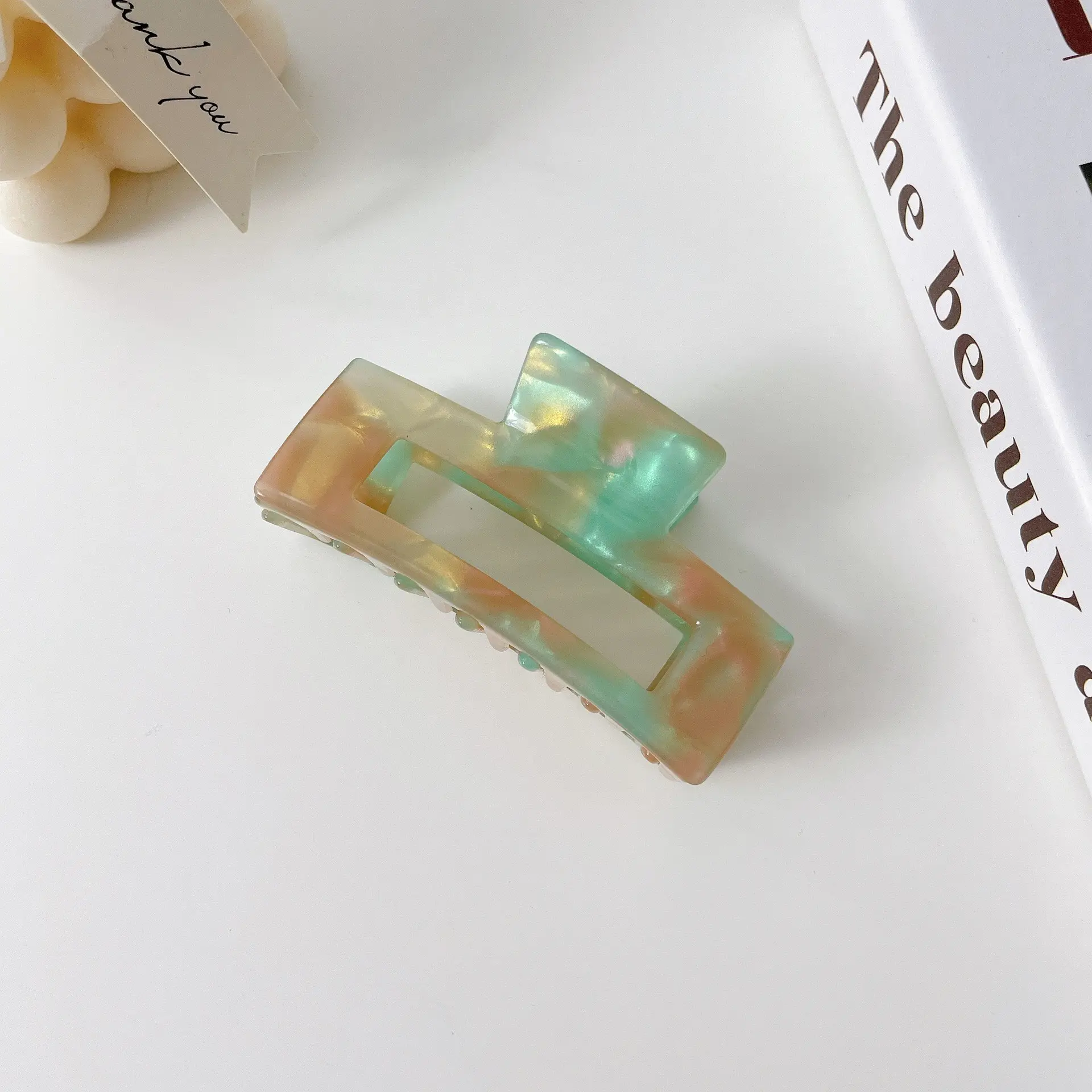 Hot Selling custom your LOGO SIZE Floral Square Tortoiseshell Eco Friendly Acetate Claw Clips for Women Thick Hair