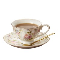 Lelyi Tasses et soucoupes en céramique florale peintes à la main peintes à l'or français Vintage petite tasse à café fraîche créative de grande valeur