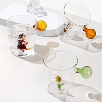 Taza de Vidrio de Borosilicato de 350 ml con Base de Figura 3D y Asa de Bola de Colores para Café, Té, Regalos y Colecciones