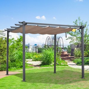 Brown 10' X 10' <strong>Aluminum</strong> <strong>Pergola</strong> Gazebo with Sunshade <strong>Retractable</strong> Canopy for Garden, Park, Pool, Park and Outdoor - Product Image 4
