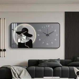 İskandinav büyük Modern kız duvar saati oturma odası ev dekorasyon basit moda sanat porselen boyama duvar saati hediye