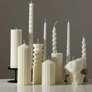 เทียนทรงเสาลายเรขาคณิตพรีเมียม ทำมือ กลิ่นหอม สีขาว เป็นมิตรกับสิ่งแวดล้อม สำหรับตกแต่งบ้าน ของขวัญวันหยุด งานแต่งงาน - Product Image 1