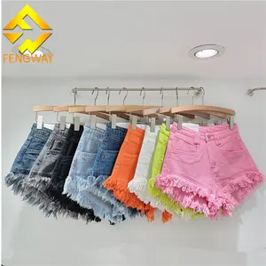 2024 Hot Selling Solid Color A-Line Denim Shorts All-Match Short Jeans Fashion Fringed Hot Shorts For Women