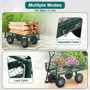 Chariot de Jardin Robuste en Treillis d'Acier pour Bois de Chauffage Chariot Utilitaire pour Outils de Jardinage à Quatre Roues et Côtés Amovibles - Product Image 2