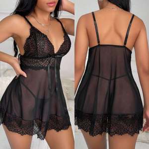 Sfy3915 Nouveauté 2025 Ensemble Robe Chemise en Dentelle Deux Pièces Lingerie Babydoll en Maille Transparente Sexy avec Strings Fantaisie Respirant pour Femme - Product Image 3