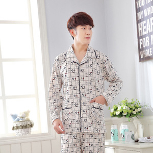 Confortevole <span class=keywords><strong>casa</strong></span> di <span class=keywords><strong>abbigliamento</strong></span> a maniche lunghe da <span class=keywords><strong>uomo</strong></span> pantaloni cardigan del risvolto del cotone lavorato a maglia più il formato pigiama - Product Image 6