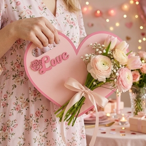 Porta Ramos de Madera Rosa Romántico con Letras para el Día de la Madre, San Valentín, Decoración Floral - Product Image 6