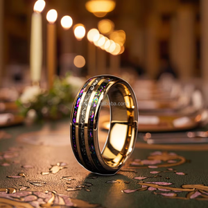Bague tendance en carbure de tungstène plaqué or de 8mm de bijoux POYA fiançailles de mariage à la mode ou cadeau avec <span class=keywords><strong>opale</strong></span> violette météorite - Product Image 4