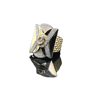 Stylish <b>gold</b> <b>ring</b> with unique geometric design and sparkling stones bold mens jewelry statement piece for modern fashion - Product Image 1