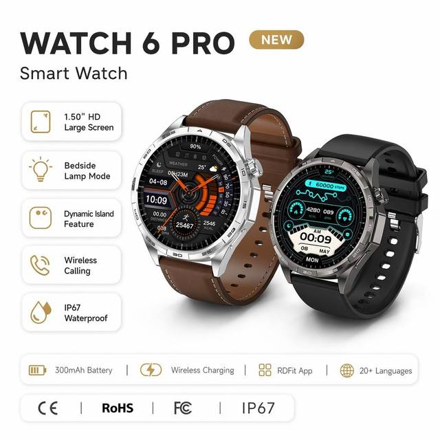 WATCH 6 PRO 1.50inch IPS Smartwatch Rugged Sport BT Call Heart Rate SpO2 300mAh OEM Factory Ready Stock Wholesale