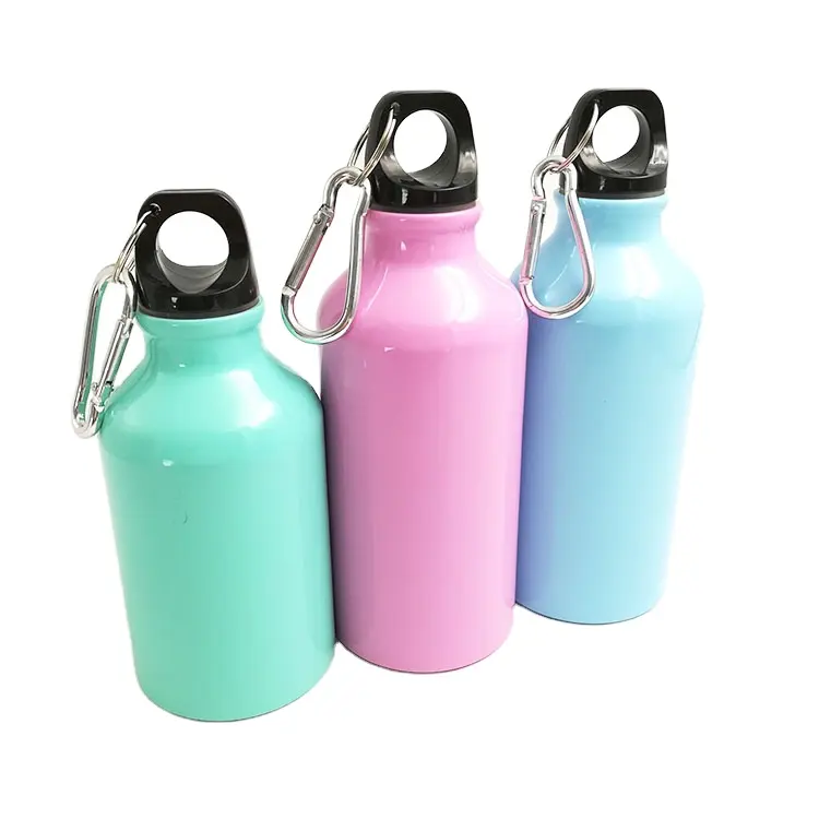 OEM OEM penjualan laris botol air olahraga aluminium portabel warna merah muda kosong dengan karabiner makanan/300ml 350ml botol air Aluminium sepeda