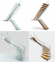 Escalier moderne en métal courbé avec toboggan et éclairage mural LED, garde-corps en verre trempé pour salon intérieur et villa