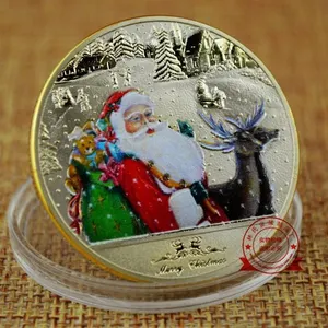 Novelty gift use beaded Merry Christmas gold plated custom coins