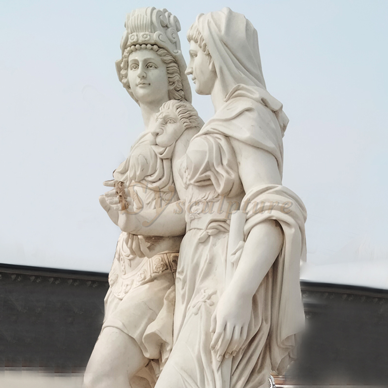 古典的な戦闘機の彫刻ギリシャの女性等身大の兵士の戦士の彫像公園の