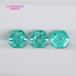 Cadermay Synthetic Paraiba Blue Green Hexagon Cut Loose Gemstone For Jewelry Making - Product Image 4