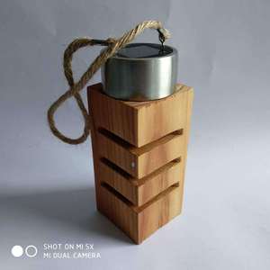 Lampe solaire en bois pour jardin avec LED, lampe suspendue solaire pour l'extérieur, pour l'éclairage de la cour et du patio - Product Image 1