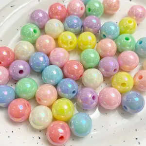 Acrylic ab plated color round bead loose bead 10-16mm straight hole UV plating DIY jewelry material bead wholesale