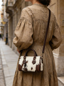 HALFWORK Sac Boston en <span class=keywords><strong>cuir</strong></span> de vachette pleine fleur, design robuste, pour femme, en <span class=keywords><strong>cuir</strong></span> tanné végétal, avec broderie sculptée, sac coussin, sac fourre-tout - Product Image 3