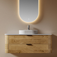 Meuble-lavabo de salle de bain moderne avec étagère réglable et décor en rayures de bois, pour installation sous évier, en céramique, pour appartement, 18, 24, 30, 36 pouces