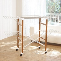Porte-vêtements multifonctionnel à double niveau, pliable, moderne, écologique, en bois, résine et acier inoxydable, portable