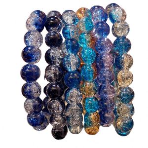 Bracelet en perles de verre craquelé de 10 mm pour femmes, bracelet coloré en perles, bracelet en pierre fait main tendance - Product Image 1