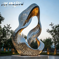 Grande sculpture abstraite en acier inoxydable poli miroir, soudée, creuse, artisanat métallique, éclairage LED personnalisé, pour extérieur, parc, place publique