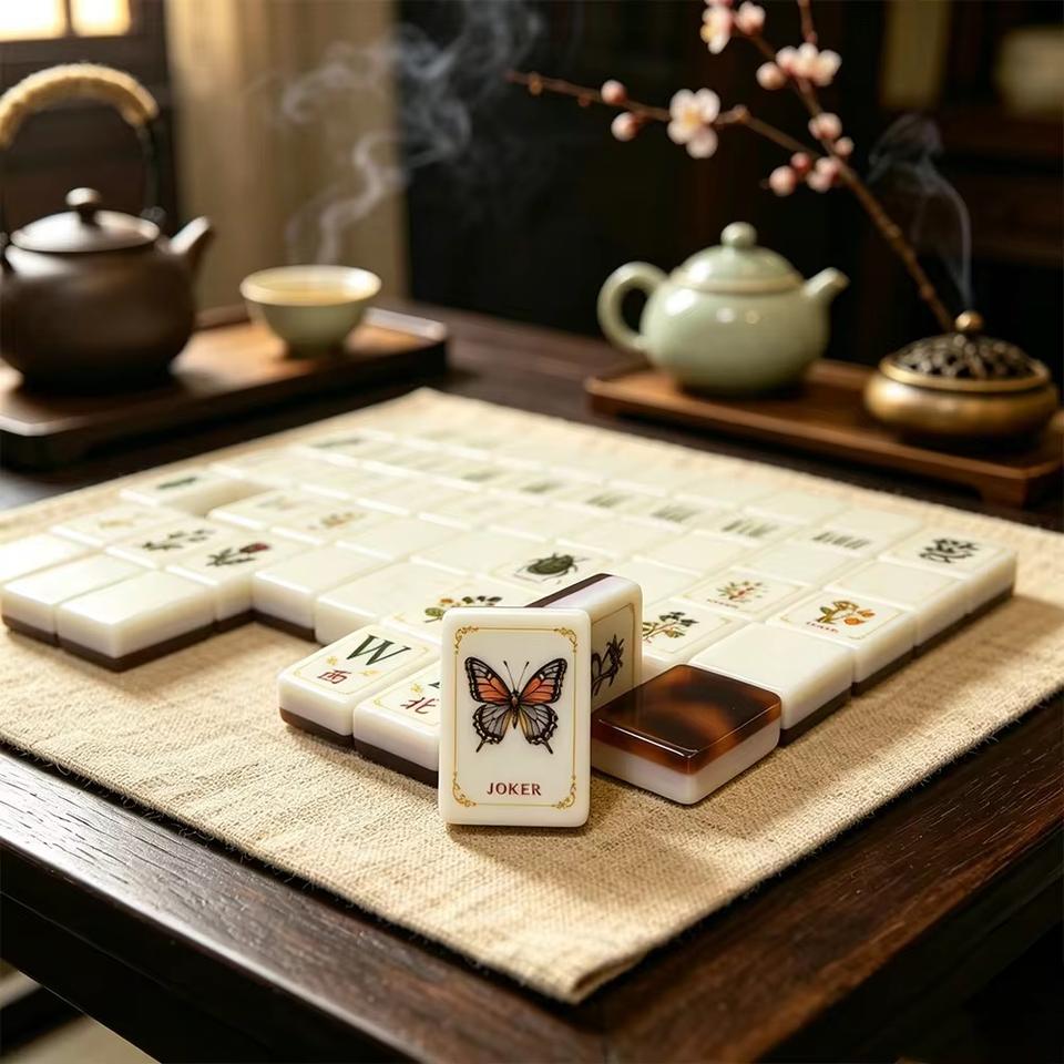Tile Brown Lexury Pattern American Mahjong Tiles with Botanical Artwork and Brown Marble Pattern ...