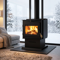 Poêle à bois d'intérieur en acier noir de 14,4 kW avec zone de chauffage de 1550 pieds carrés, pour brûler du bois de chauffage, avec bûches incluses