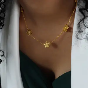 XIX Ensembles De Bijoux Colares Pulseiras Cadeia Flor Design 18K Banhado A Ouro Gargantilha Aço Inoxidável Moda Jóias Conjuntos