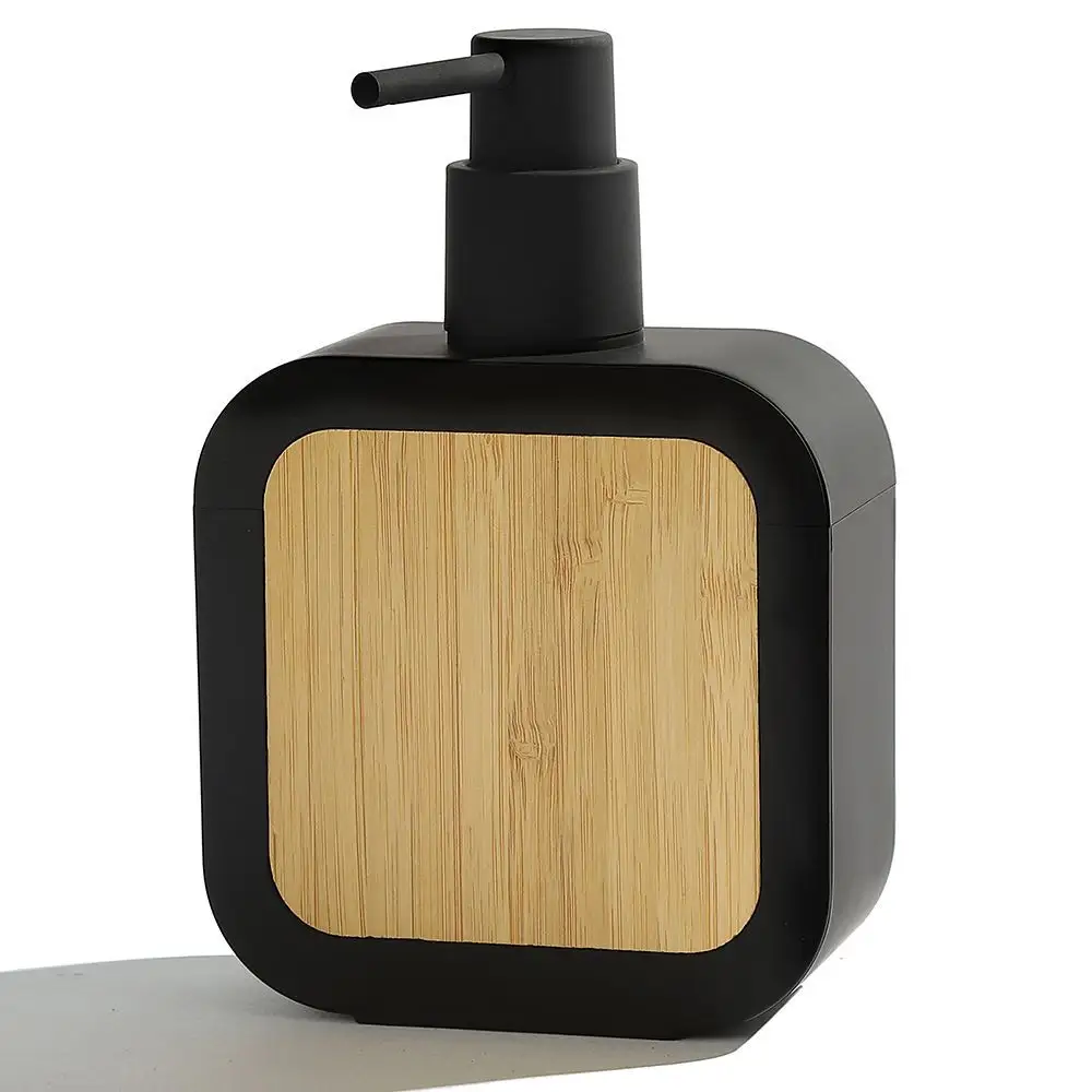 Matte black bathroom accessories set toilet soap dispenser with natural bamboo for household bathroom