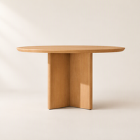 Table à manger ronde en bois massif avec base en dalle croisée pour salle à manger moderne