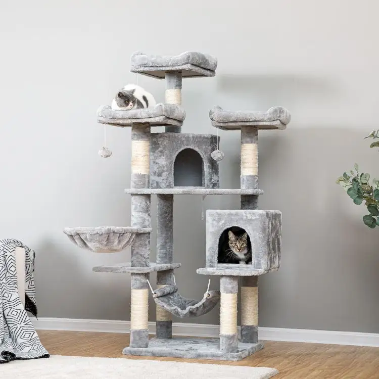 Vente en gros Arbre à chat Maison avec meubles d'intérieur pour chat à gratter Tour pour chatons avec perchoir en peluche douce Grattoir