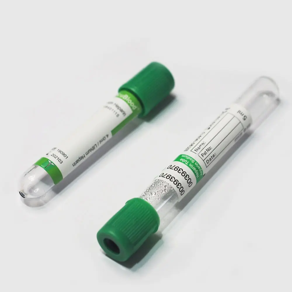 Glass Green Plasma Vacutainer Blood Sample Tube