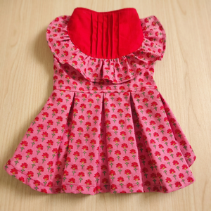 Cute Floral Cotton Sleeveless Pleated <b>Dog</b> Dress Pink Red Flowers Princess Cut Spring Machine Washable Pet <b>Clothes</b> - Product Image 3