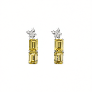 Pendientes de Diamantes Amarillos de Lujo Fle She, Oro Sólido de 18K, Corte Esmeralda, Flor, Joyería de Boda para Mujer - Product Image 1