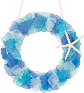Sea Glass Wreath - Handmade 8.5 Inch Beach Wreath, Coastal Style Christmas Decor Wreaths for Home Decor,