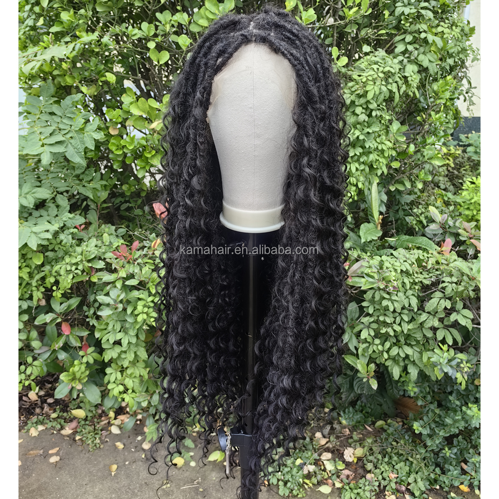 KAMA Customized Full Lace Human Hair Blended Locs Lace Front Wig Transparent Dark Brown Wholesale Detail Section 4