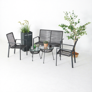 Leisure Outdoor Cheap <b>Garden</b> Courtyard Hotel Patio Steel Rope Set With Double <b>Coffee</b> <b>Tables</b> and Chairs - Product Image 1