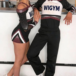 OEM Bling Beaded Printed Cheer Competition Cheerleading Practice Set Custom Crop Top and Shorts for Girls Polyester Spandex - Product Image 1