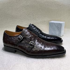 Man Double Monk Strap Schuhe Hochwertige Lederschuhe Strauß Muster Fabrik Großhandels preis - Product Image 5