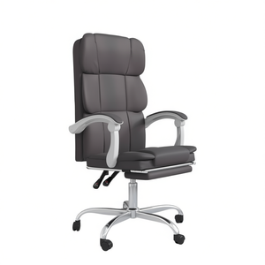 Fauteuil de bureau inclinable réglable en cuir PU gris avec dossier capitonné et base chromée pour usage professionnel - Product Image 1