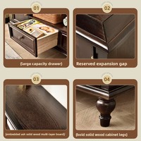Meuble TV rétro en bois massif de style américain avec rangement réglable, multifonctionnel, entièrement meublé pour salon