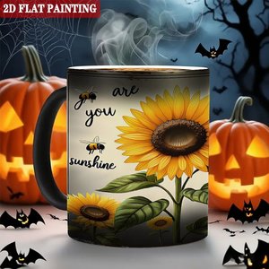 Mug en céramique noir givré de 11 oz à changement de couleur avec motif tournesol, base antidérapante, tasse de table anti-rayures - Product Image 6