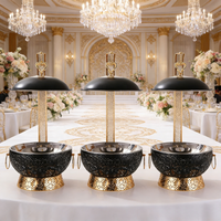 Plat de service rond noir en acier inoxydable 8,0 L pour buffet de mariage et banquets d'hôtel, chauffage à la vapeur, avec grilles réglables, maintien au chaud jusqu'à 6 heures
