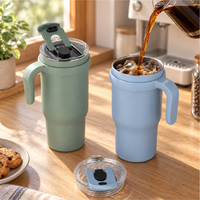 Gobelet isotherme personnalisé en acier inoxydable avec poignée et couvercle à paille rabattable, tasse de voyage isolée sous vide pour voiture, école, bureau