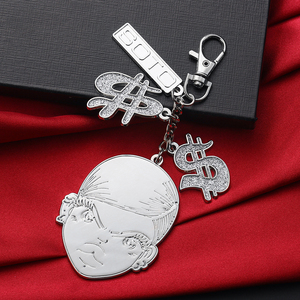 Portachiavi adorabile per bambini placcato argento portachiavi personalizzato ciondolo a forma di dollaro 3d bambina Design Kawaii portachiavi con gancio - Product Image 1