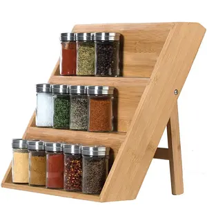 Wholesale <strong>Bamboo</strong> Spice Rack Wood Organizer <strong>Kitchen</strong> Rectangle 3 Tier <strong>Cabinet</strong> Free-Standing Wooden <strong>Kitchen</strong> Storage Spice Racks - Product Image 1