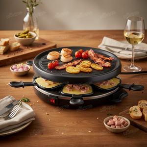 Barbecue à <span class=keywords><strong>raclette</strong></span> 2 en 1 <span class=keywords><strong>rond</strong></span> antiadhésif électrique amovible pour cuisine avec 6 casseroles - Product Image 2