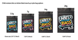 Faible MOQ, 100 pièces en stock, Sacs Mylar Doypack anti-enfants refermables de 3,5g, 7g, 14g, 28g avec étiquettes autocollantes découpées pour aliments pour animaux et lait - Product Image 2